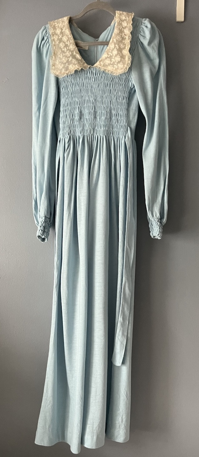 Vtg Miss Rita California Cotton Blend Cottage Core Maxi Dress Lace Collar XS/S