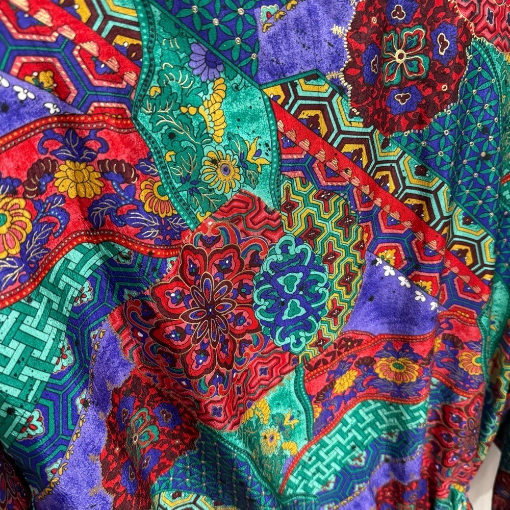 Lavon Petites PM Vintage Windbreaker Jacket Festival Retro Patchwork Print Event