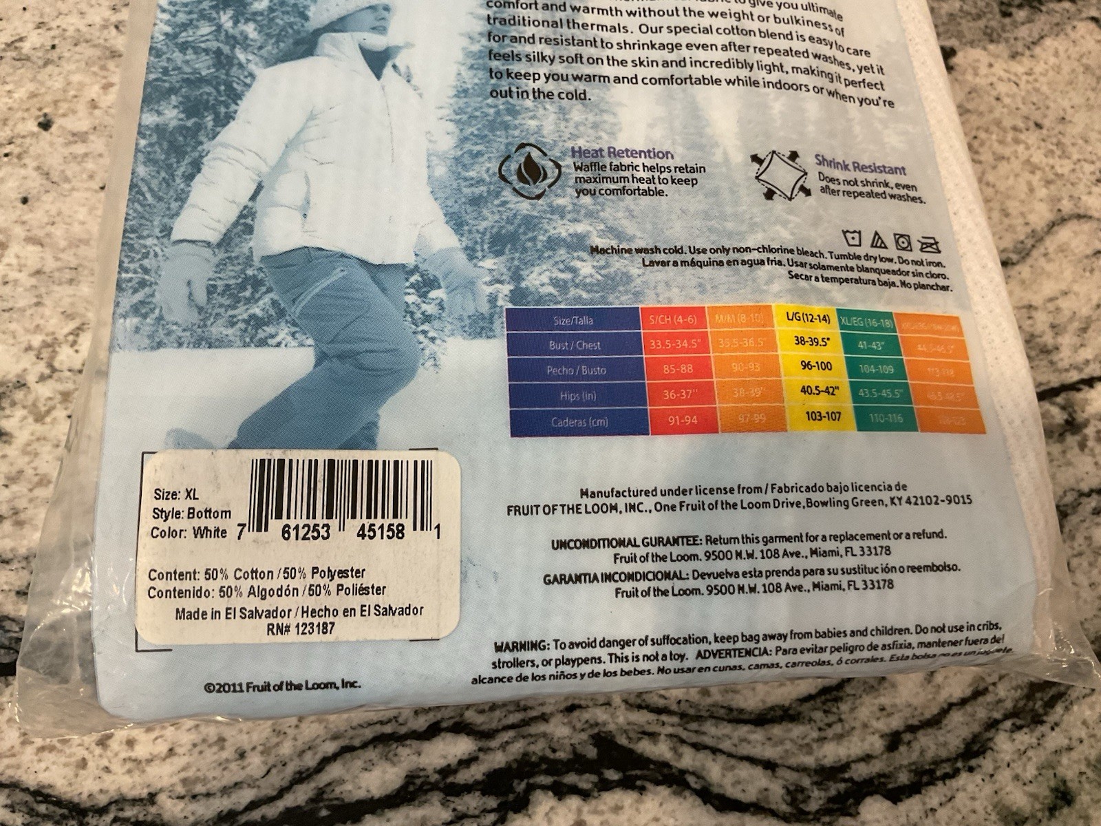 NOS Fruit Of The Loom Womens White Thermal wear Thermal Long Johns Top Bottom XL