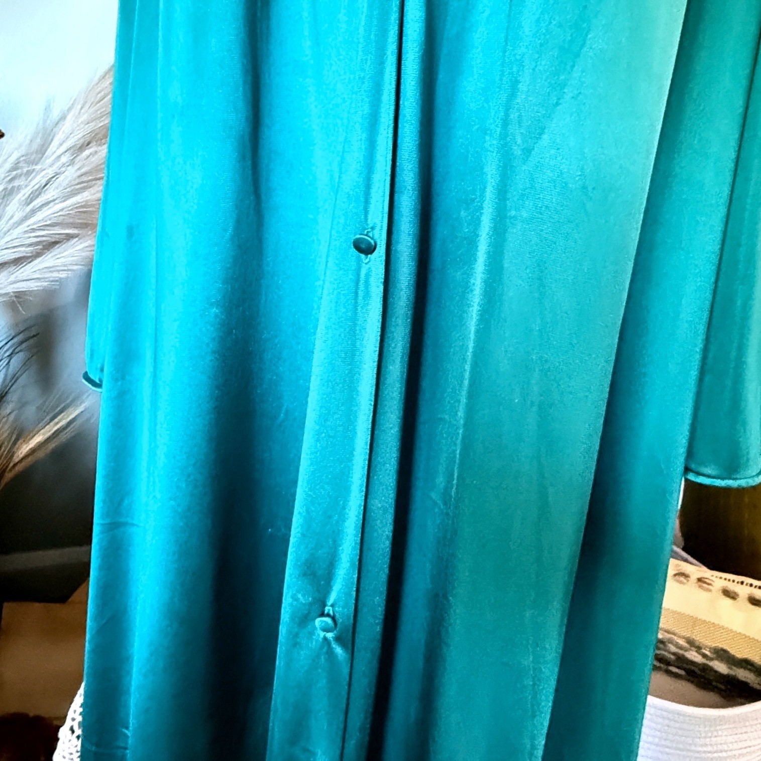 Vintage 1980s Vanity Fair Peacock Blue Nylon Tricot Lace Nightgown