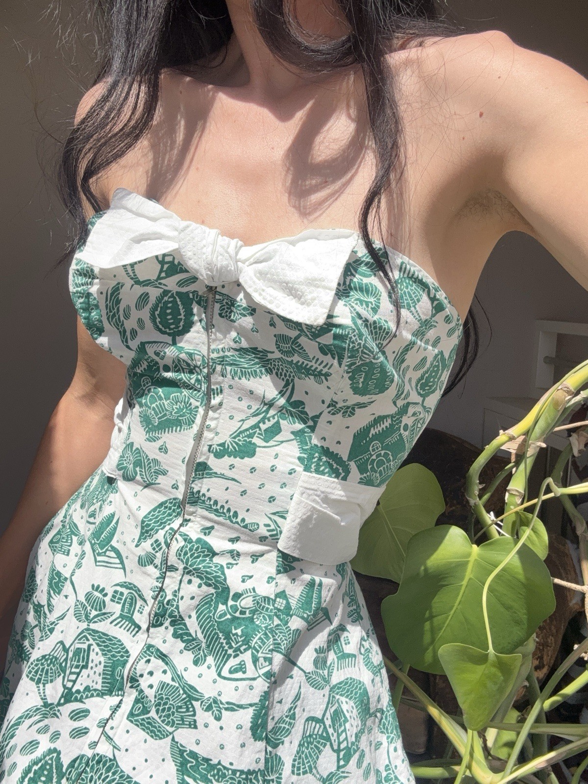 1950s novelty island print boned bustier top/micro mini