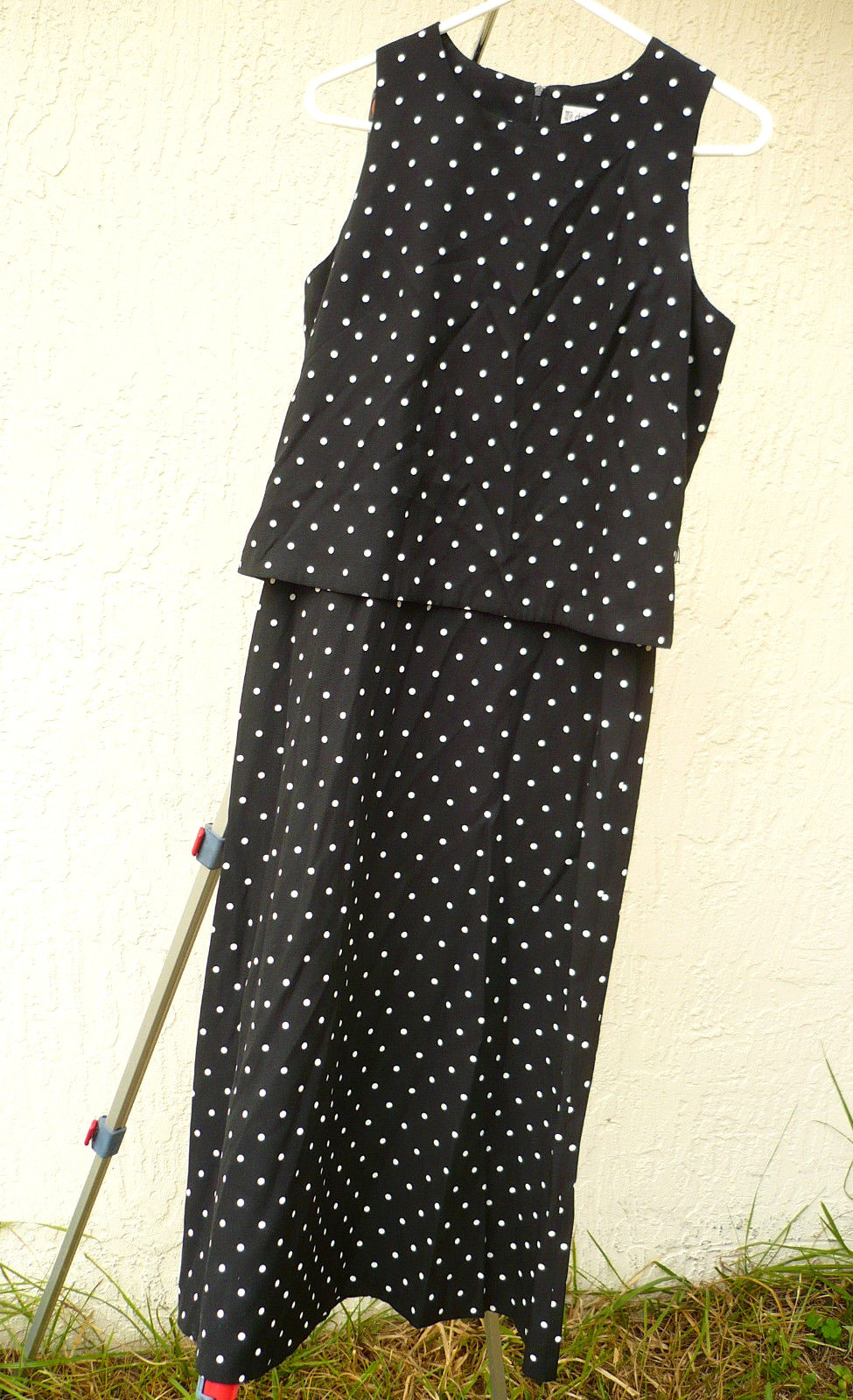 VTG DRESSBARN PETITE SIZE S M P BLACK OVERLAY POLKA DOTS SLEEVELESS DRESS WOMEN