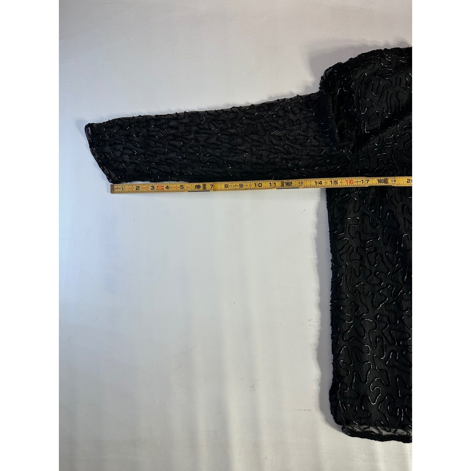 Sweelo Vintage Black Beaded Silk Top Sheer Long Sleeve Evening Blouse Small 6-8