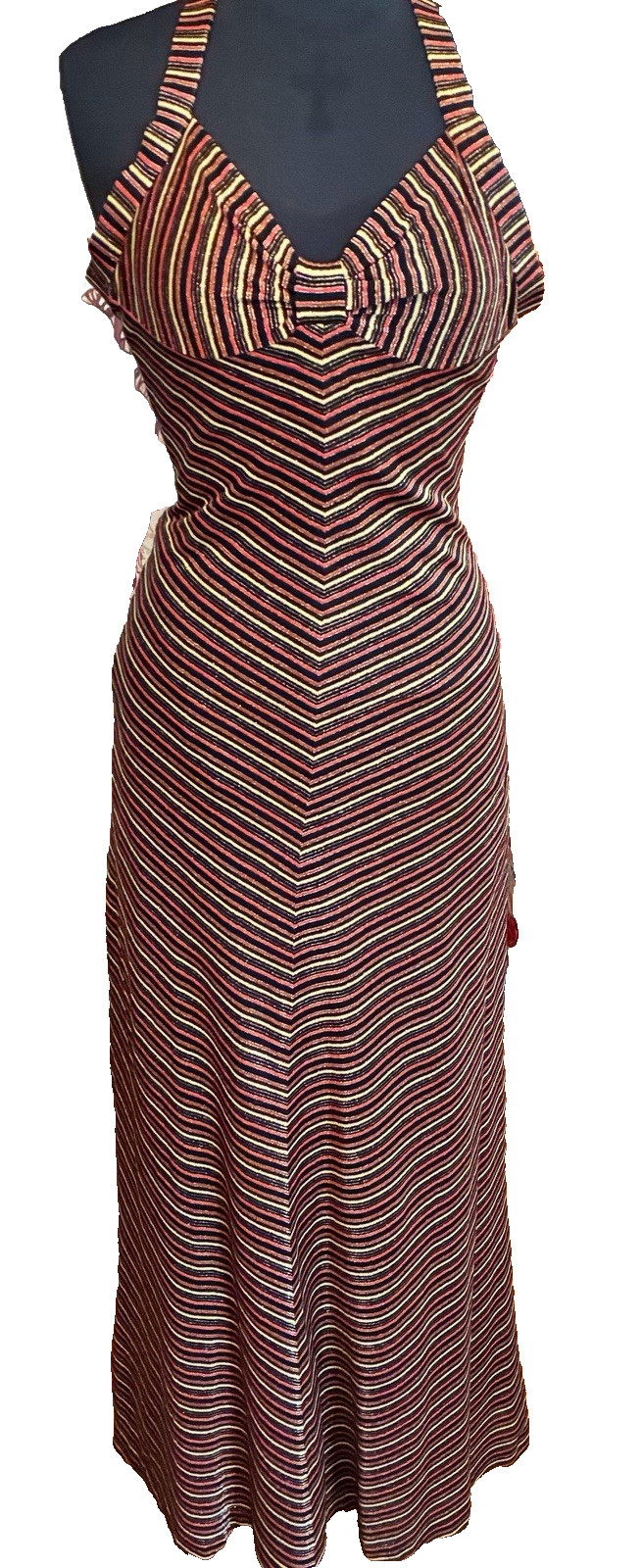 Vintage Young Innocent By Arpeja Gold Thread Halter Maxi Dress With Shrug Sz 3