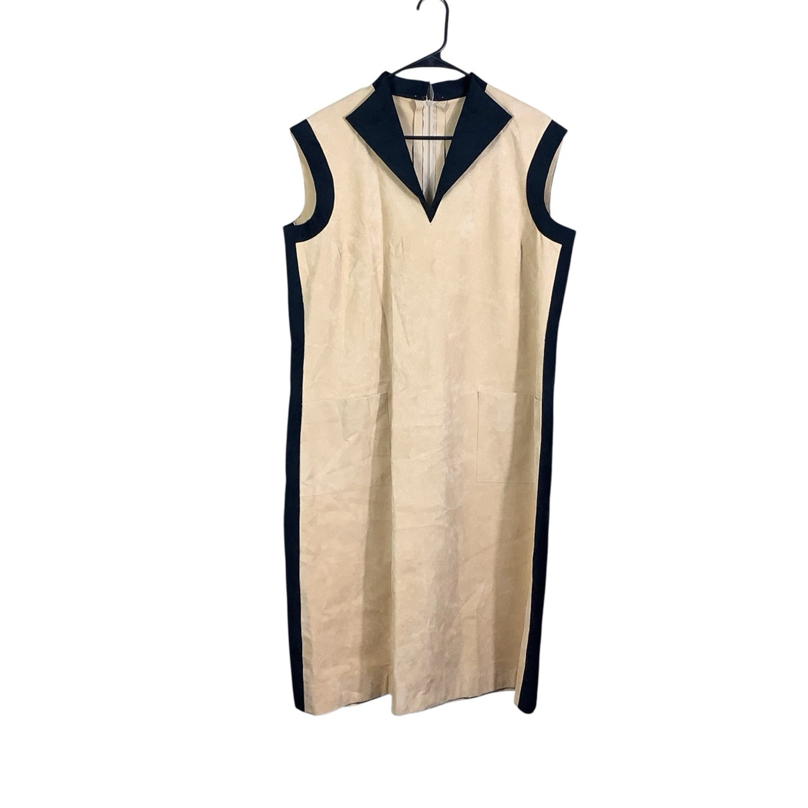 Adele Simpson Dress Size 16 Camel Brown Black Suede Sleeveless Vintage