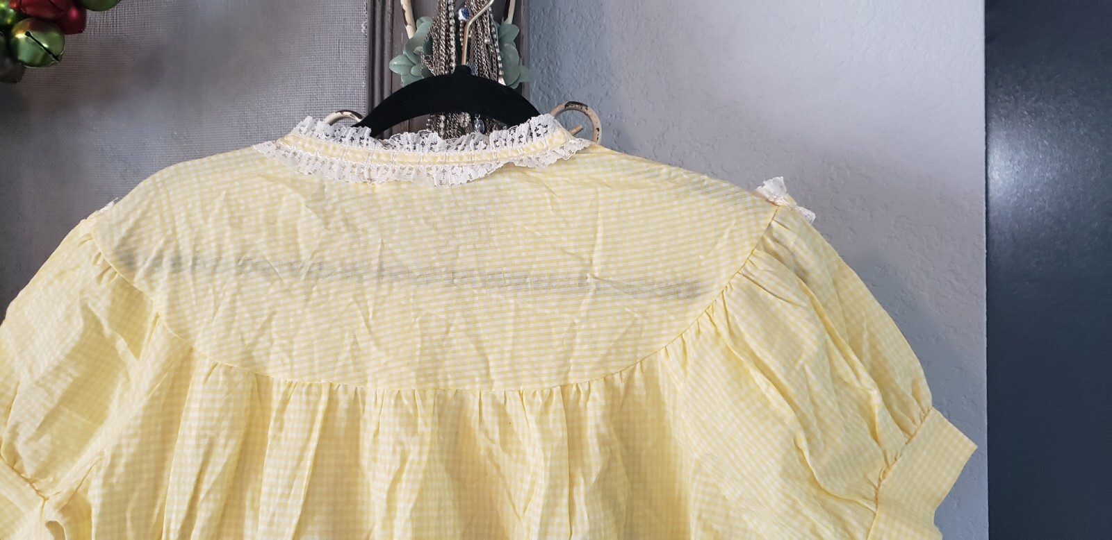 Charm Maid Yellow Gingham Housecoat House Dress Mid Century Modern Estron Med
