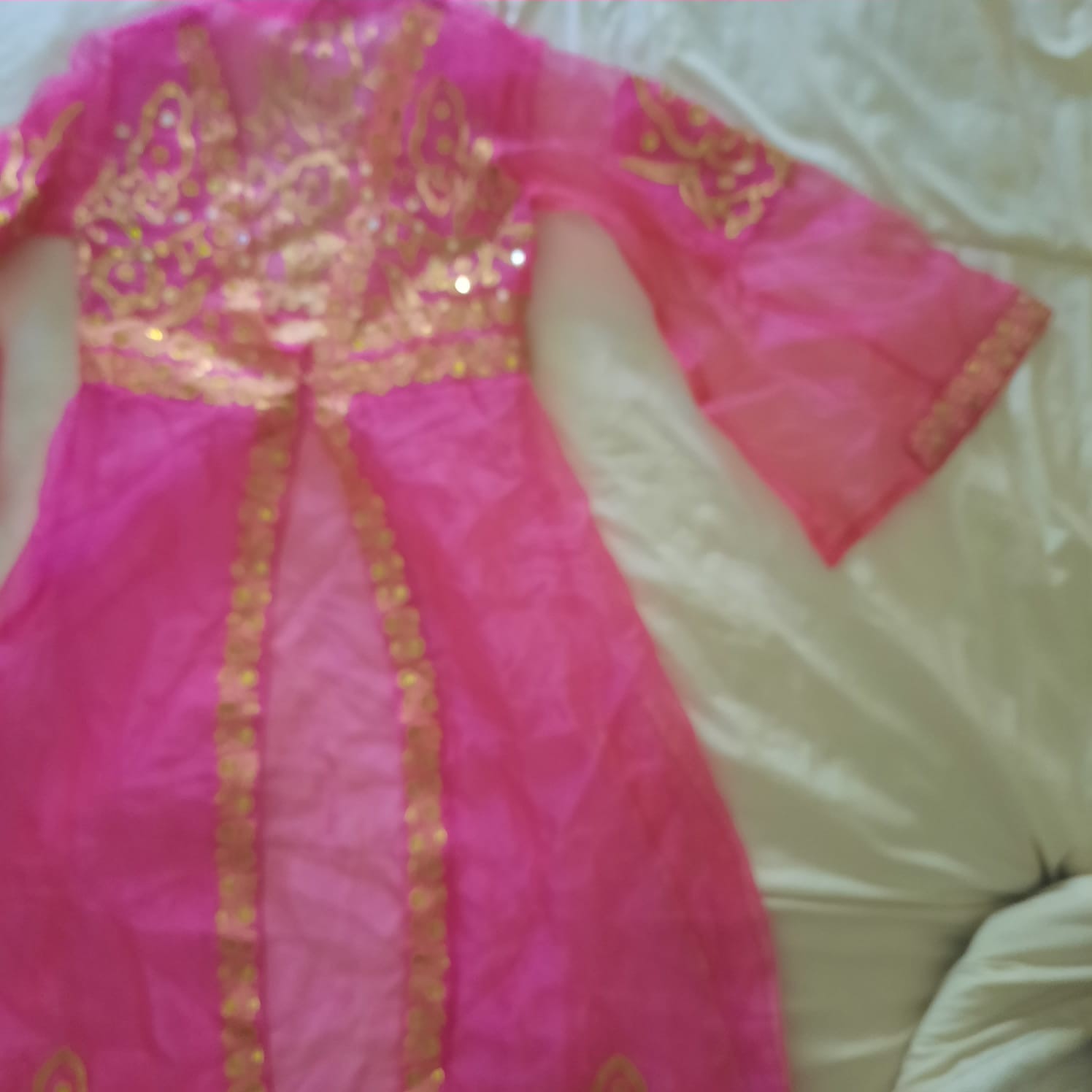Vintage Pink Moroccan Caftan Kaftan Thobe Gold Embroidered Sequins Maxi Dress