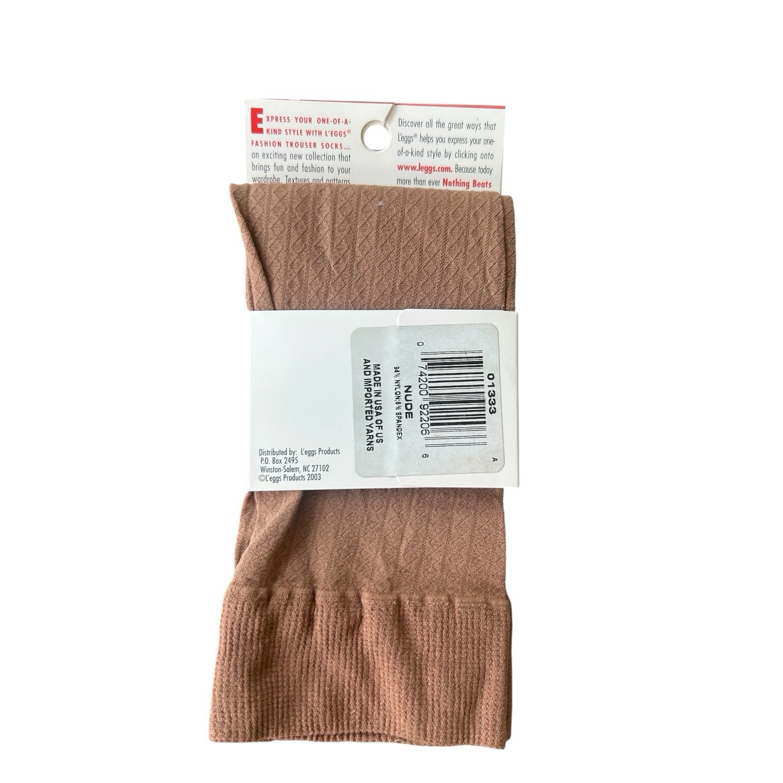 VTG 2003 L’eggs Textured Trouser Socks Nude One Size Zig Zag Design NOS