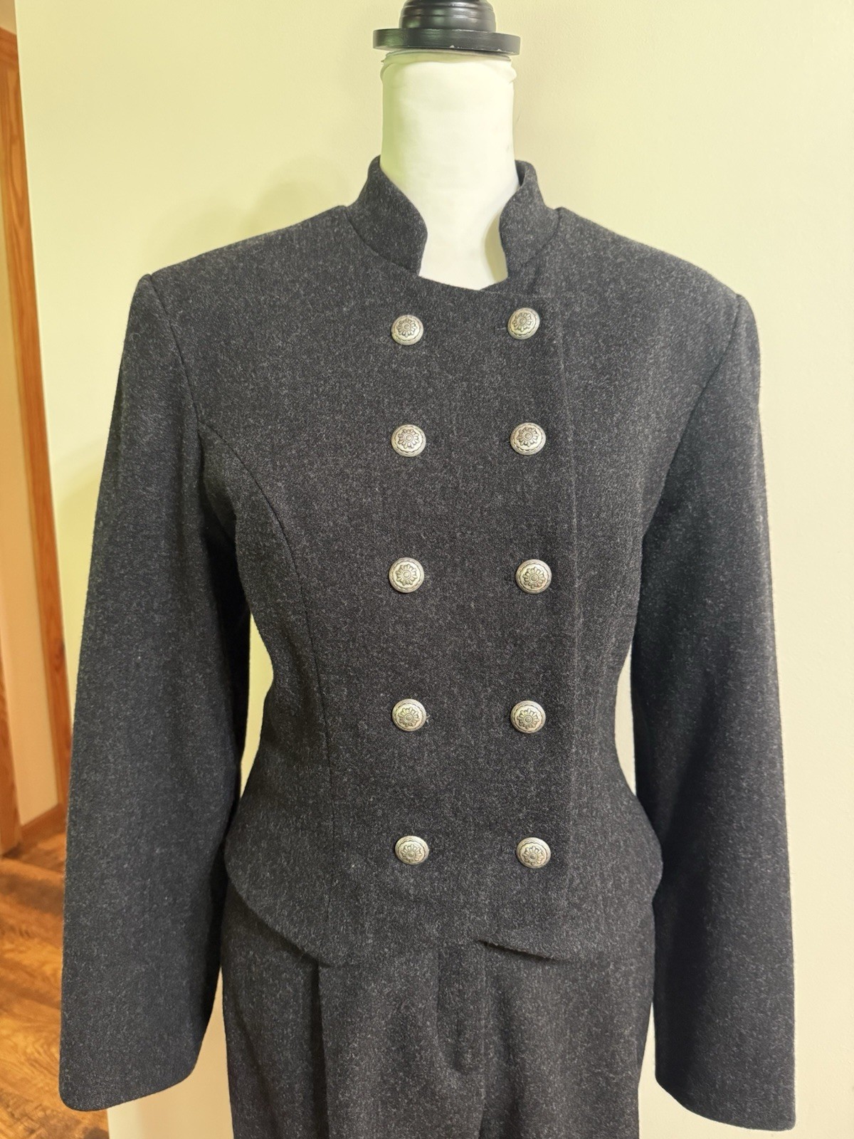 VTG Sharon Young 100% Wool Sz 10 Pant Suit Military Double Breasted