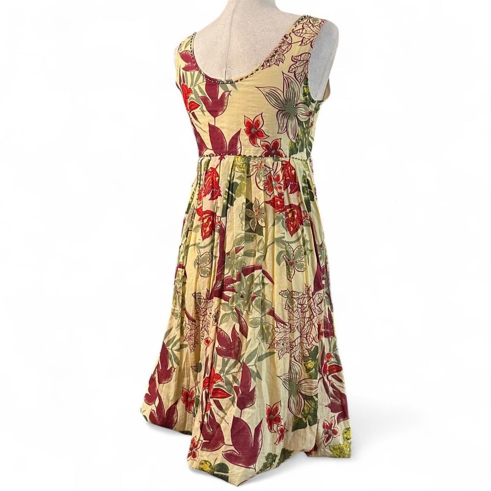 Gemini and Libra 70s Empire Waist Floral Midi Bubble Skirt Dress