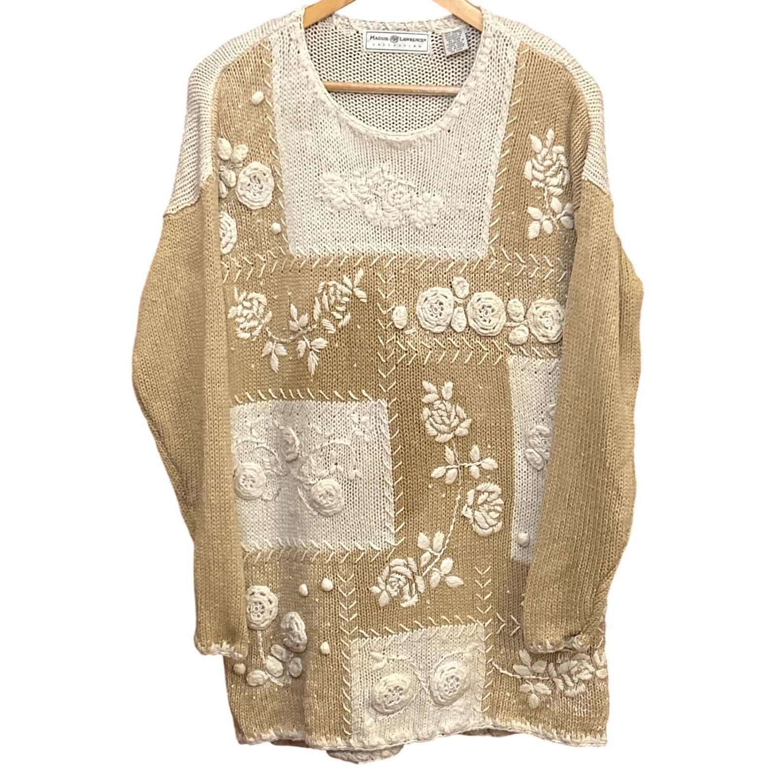 90s Maggie Lawrence Sweater Floral Patchwork Cottagecore Grandma Core Boho