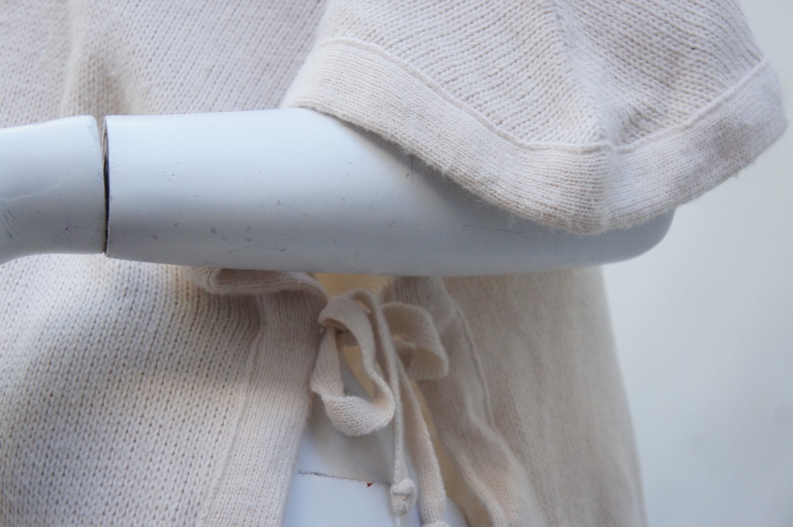 Vintage 70s Knit Creme White Fringe Poncho Jacket Sweater Cardigan By Milrank