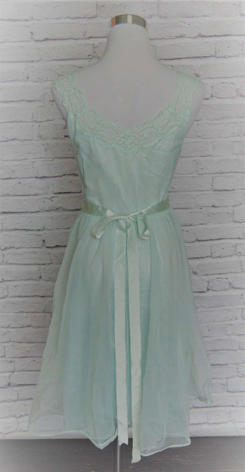 Vintage Vanity Fair Peignoir Set Sheer Nylon Nightgown Aqua Green 32 S / M #38