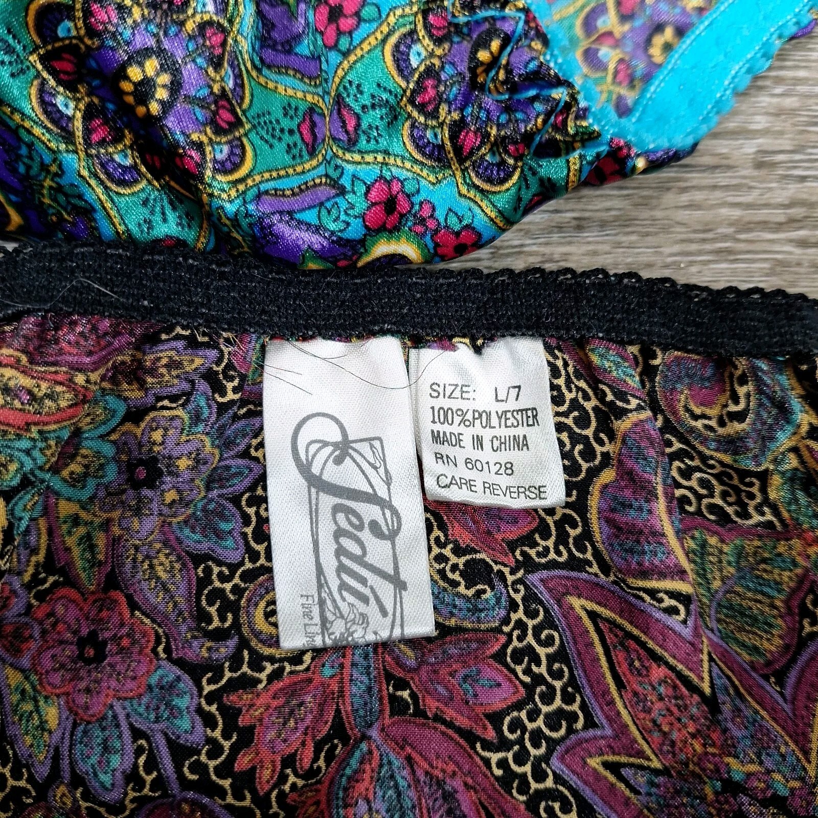 Vintage New W/ Tags Flutter & String Bikini Panties Shiny Floral Satin Sedu Sz 7