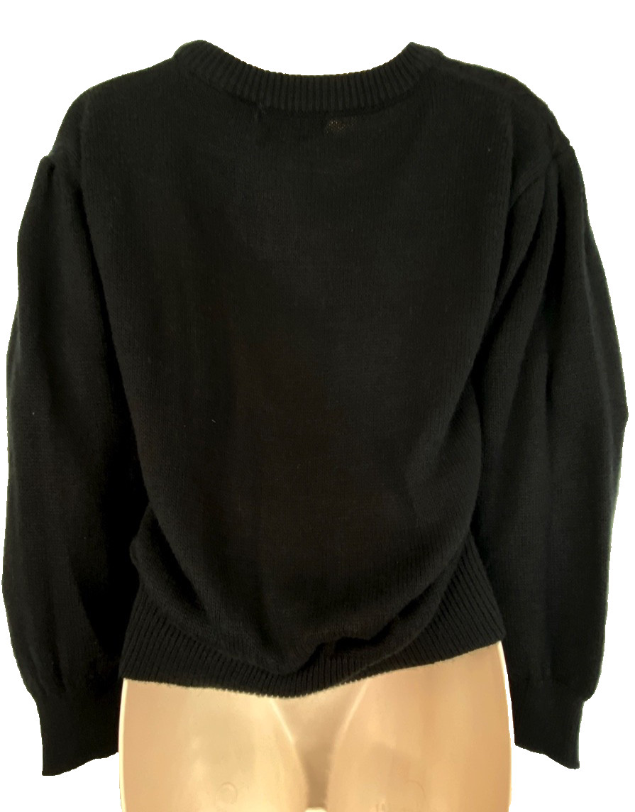 Vintage 1980s black puffed sleeve lace sweater M GITANO pull over balloon