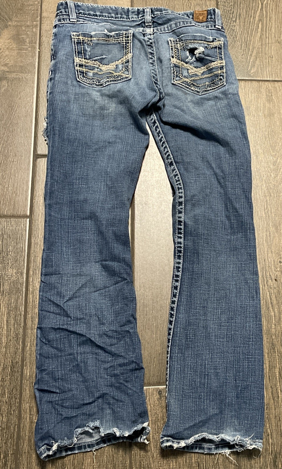 VTG BKE Madison Jeans Womens Sz 29×31.5 Flared Distressed Holes Tears Fraying