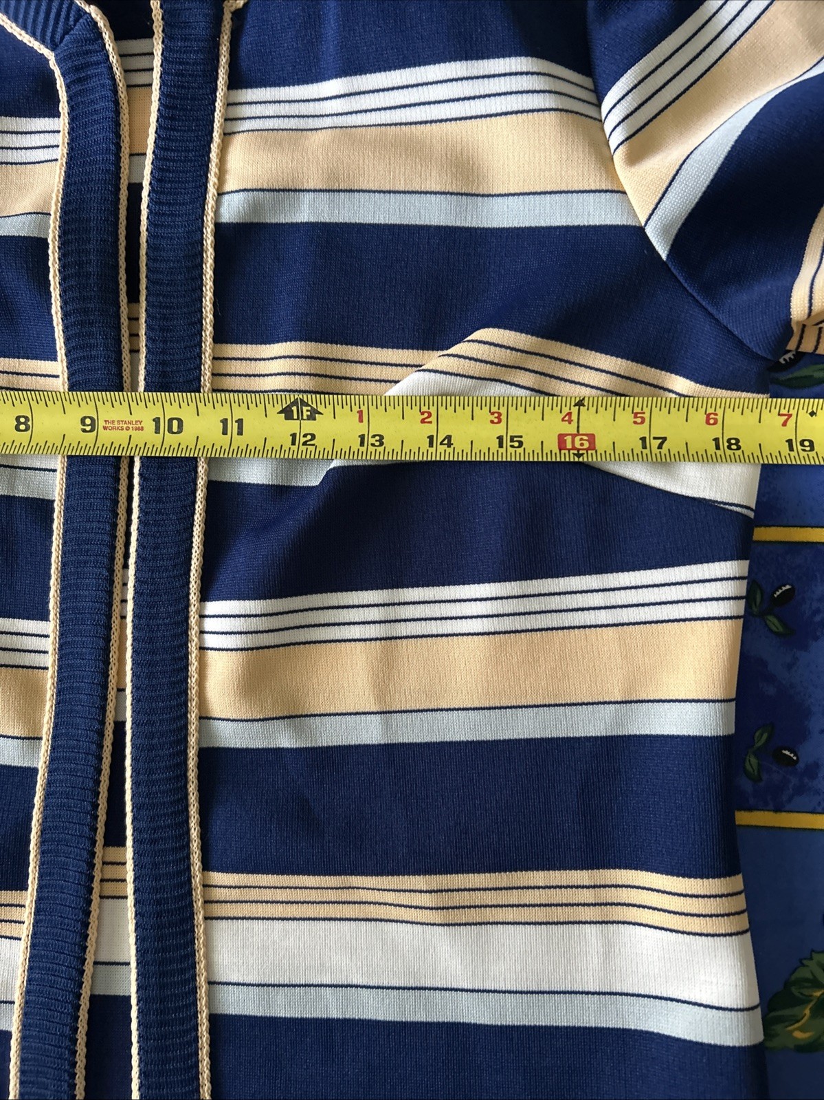 Vtg Lady Carol of New York 2 Pc Navy Knit Dress With Belt & Open Striped Jacket