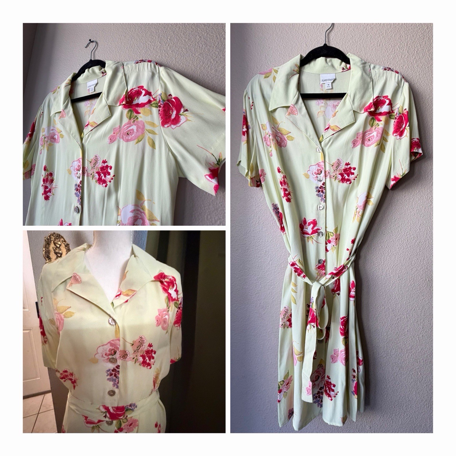 Vintage 90s Karen Kane Floral Maxi Shirt Dress – NWOT Modern 8/10 (Tag 16)