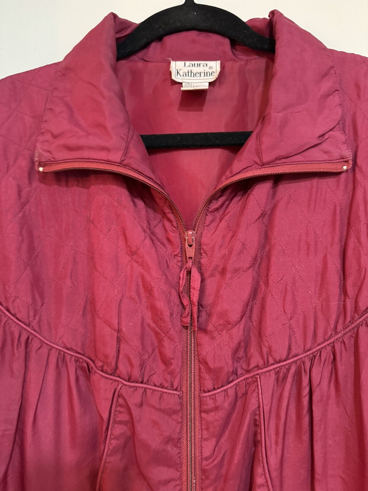 VINTAGE FUCHSIA 100% SILK WINDBREAKER JACKET LAURA KATHERINE SIZE S Oversized