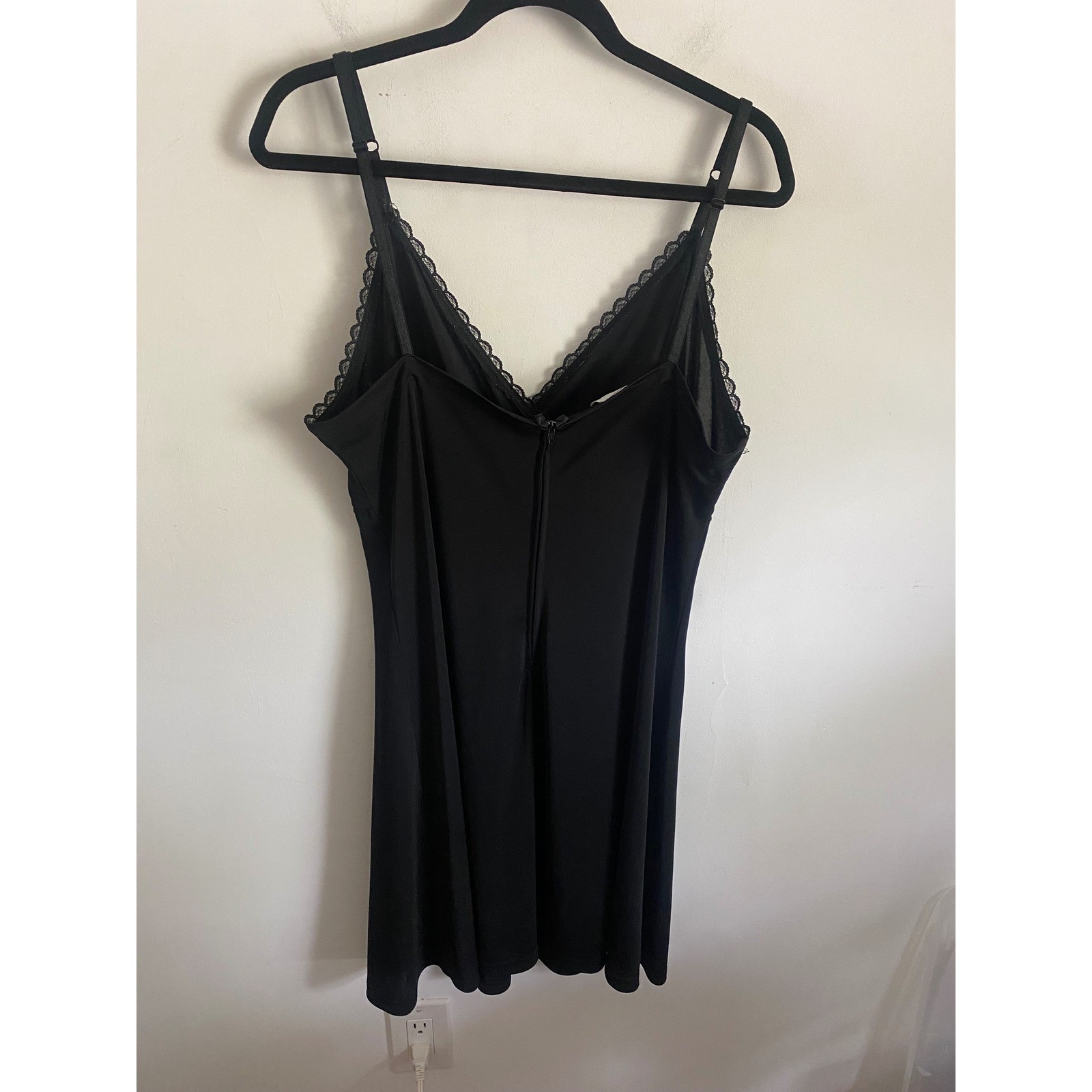 Vintage To To USA Black Lace Trim Slip Dress Adjustable Straps Mini Size L