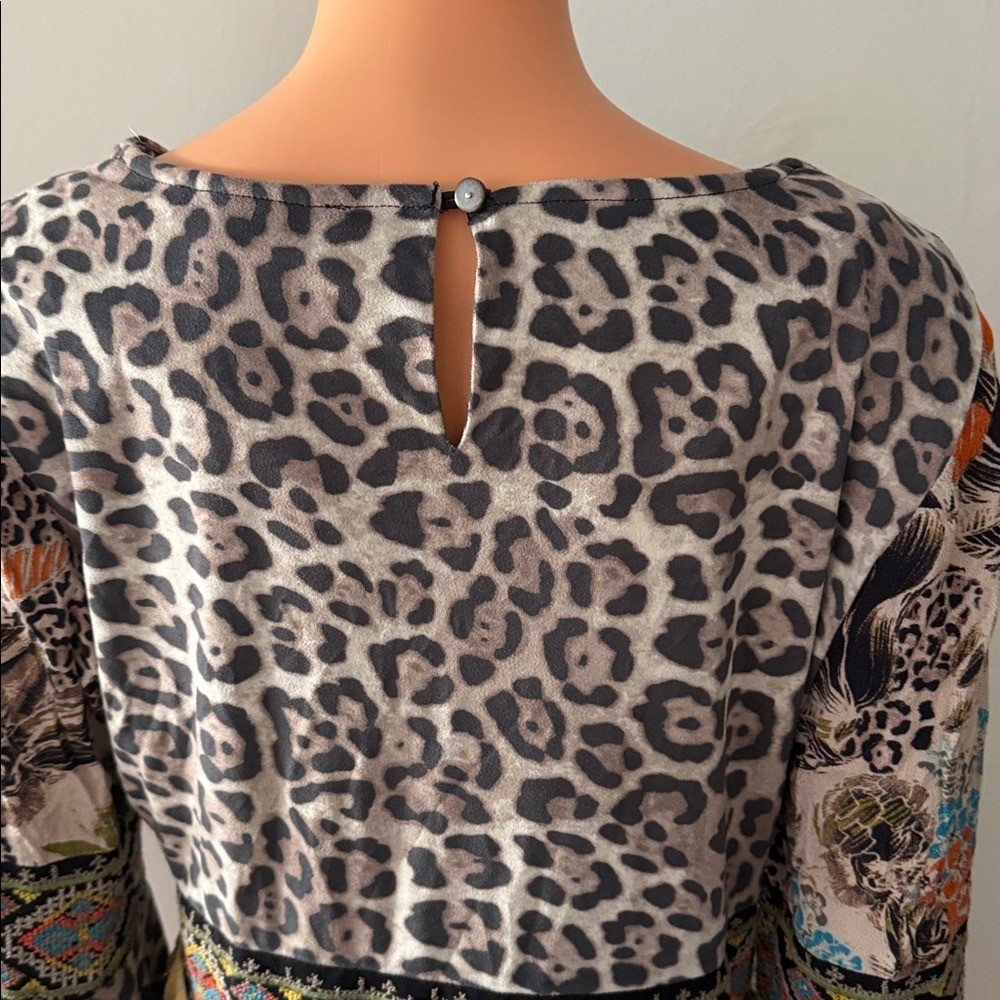 Y2K Sharon Young Leopard Peasant Fairy Floral Top Tunic Boho Vintage Boho M