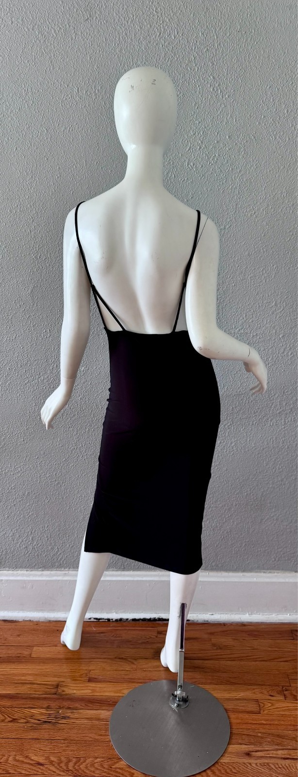 Vintage 90s Black Backless Cowl Y2K Bodycon Cocktail Dress XS/S
