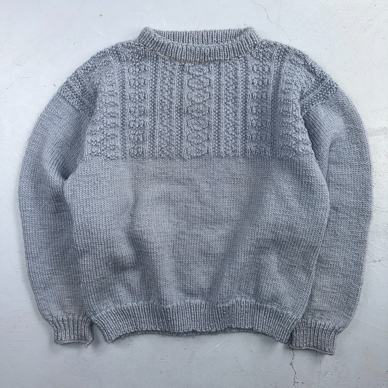 VTG Blue Knitted Isle Sweater Pullover Handmade Knit 60s 70s Grandma core Chic