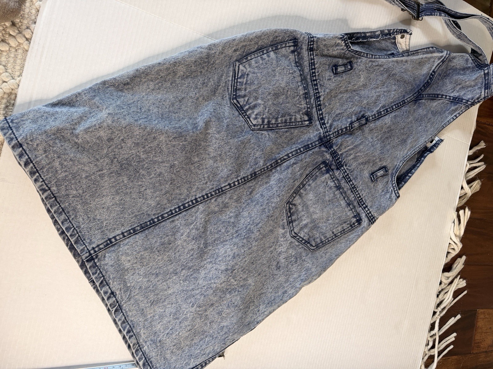 Vintage 80s Belma Womens Acid Washed Overall Skirt Long Denim Jean Stone Large