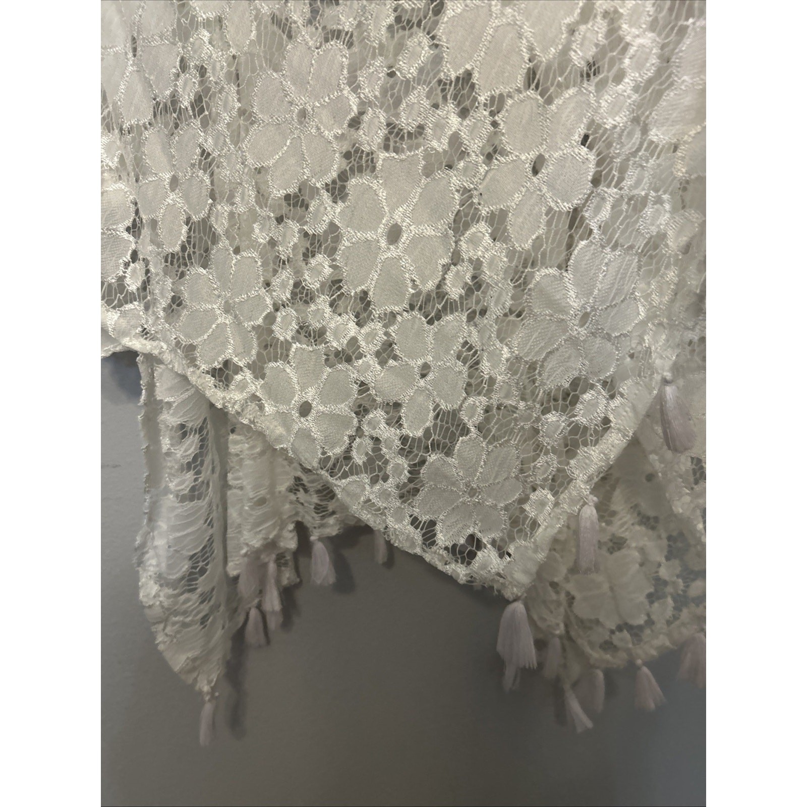 Womens Coverup White Croquet Top Tassels New York & Company Grannie Old Money OS