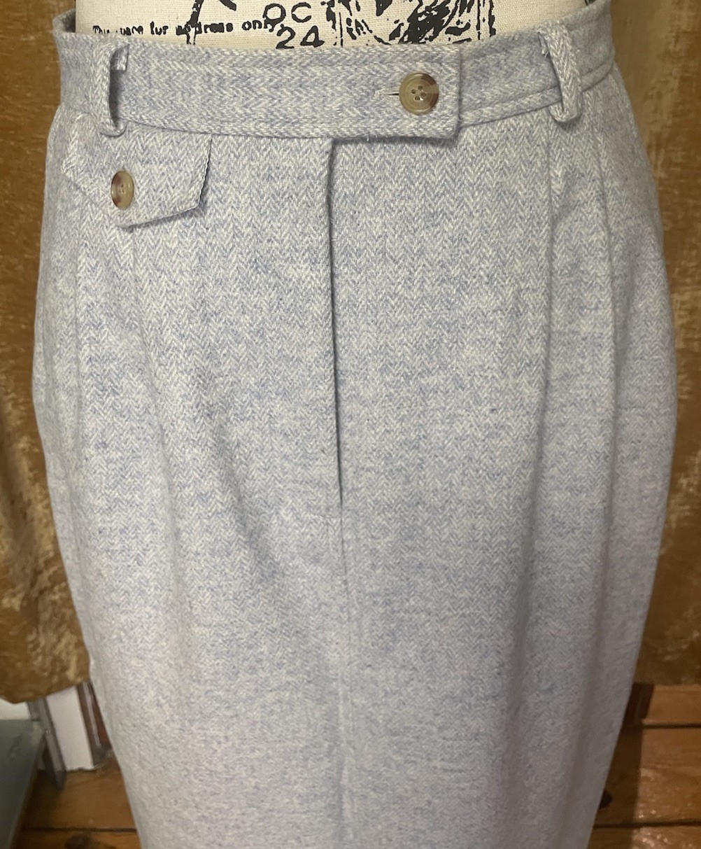 Vintage Orvis Y2k 90’s Skirt Tweed Wool Silk Size 6 Blue Classic Academic Work