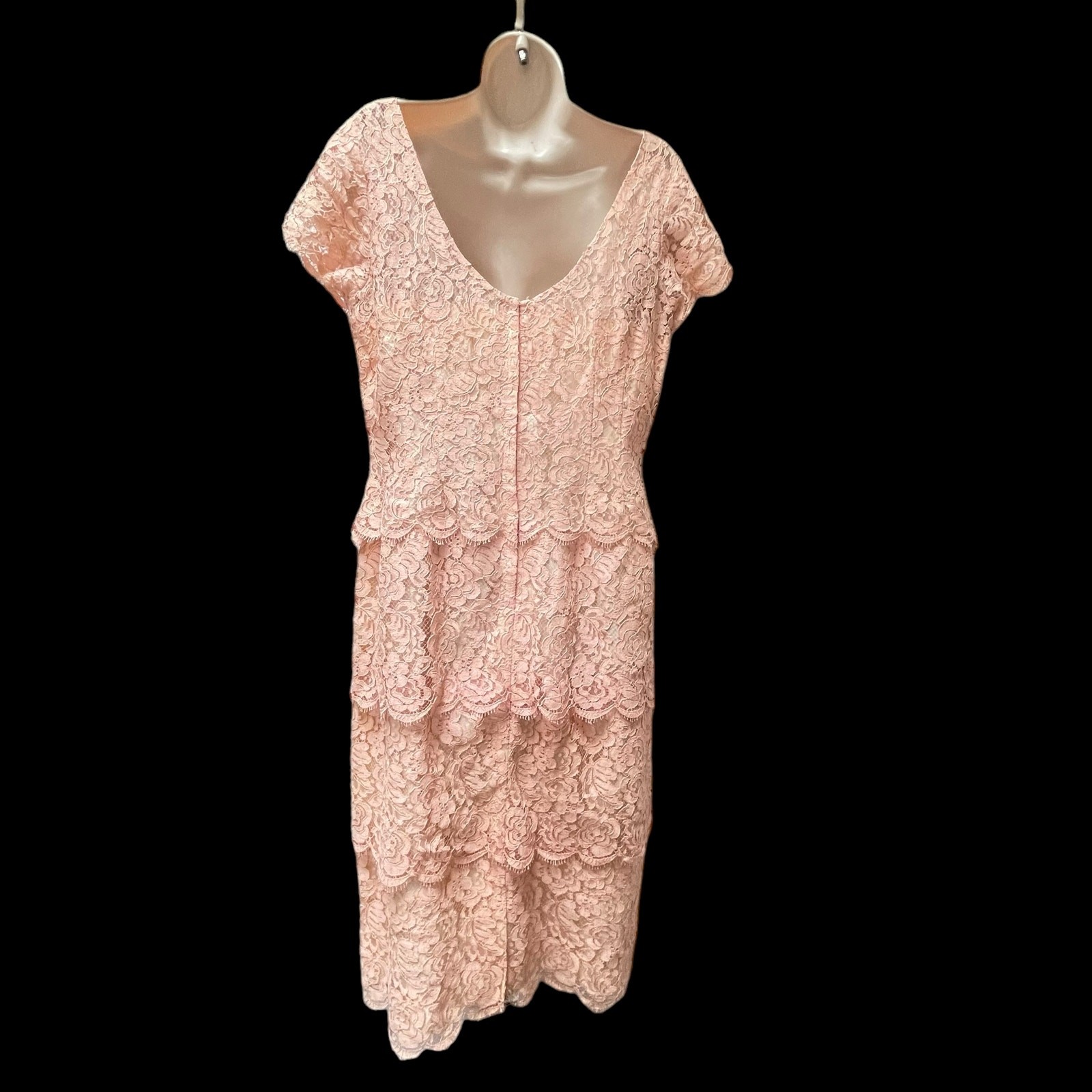 Cream Tiered Lace Lilli Diamond 1950’s Champagne Vintage Tea Dress Sz Medium