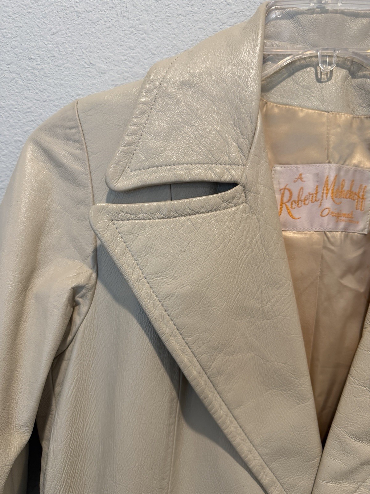 Vintage Robert Meshekoff Cream Leather Coat Women’s Jacket 60s 70s Size S Boho
