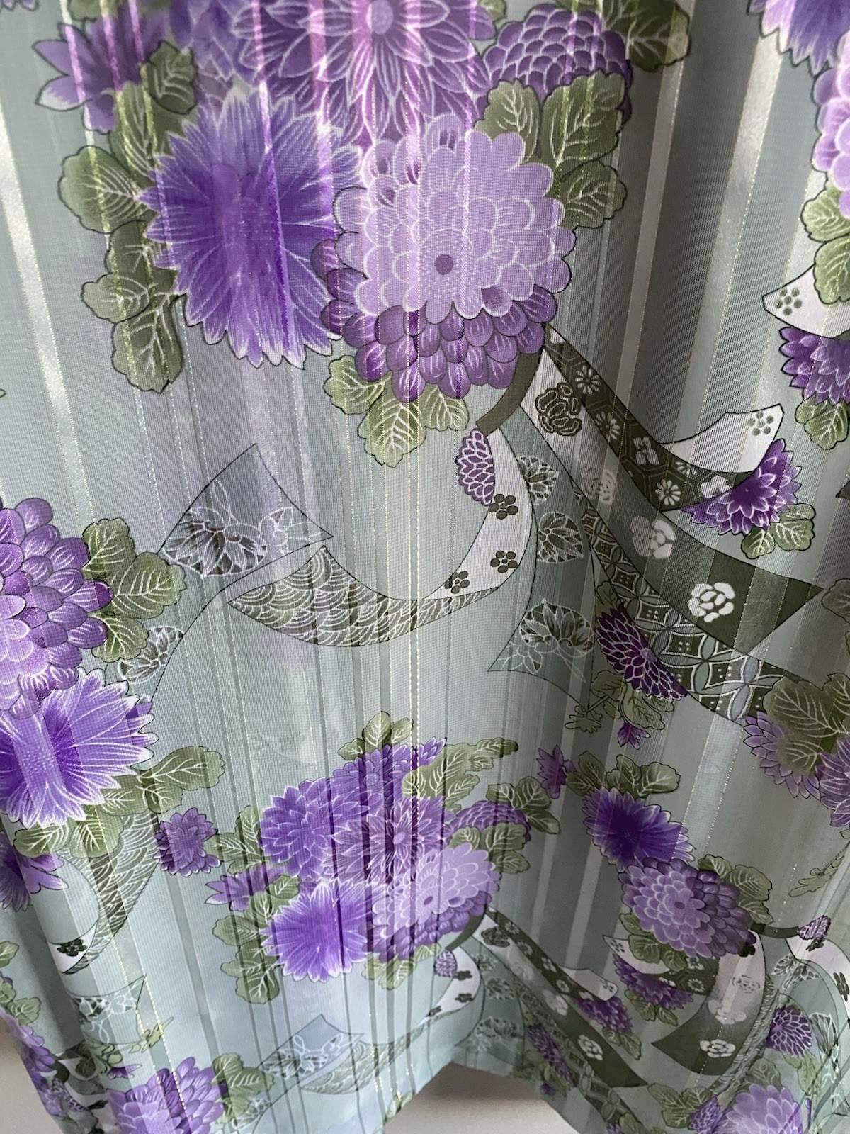 Vtg Anna Maxwell Womens Robe 24W Sage Purple Floral Semi-shear Duster Kimono