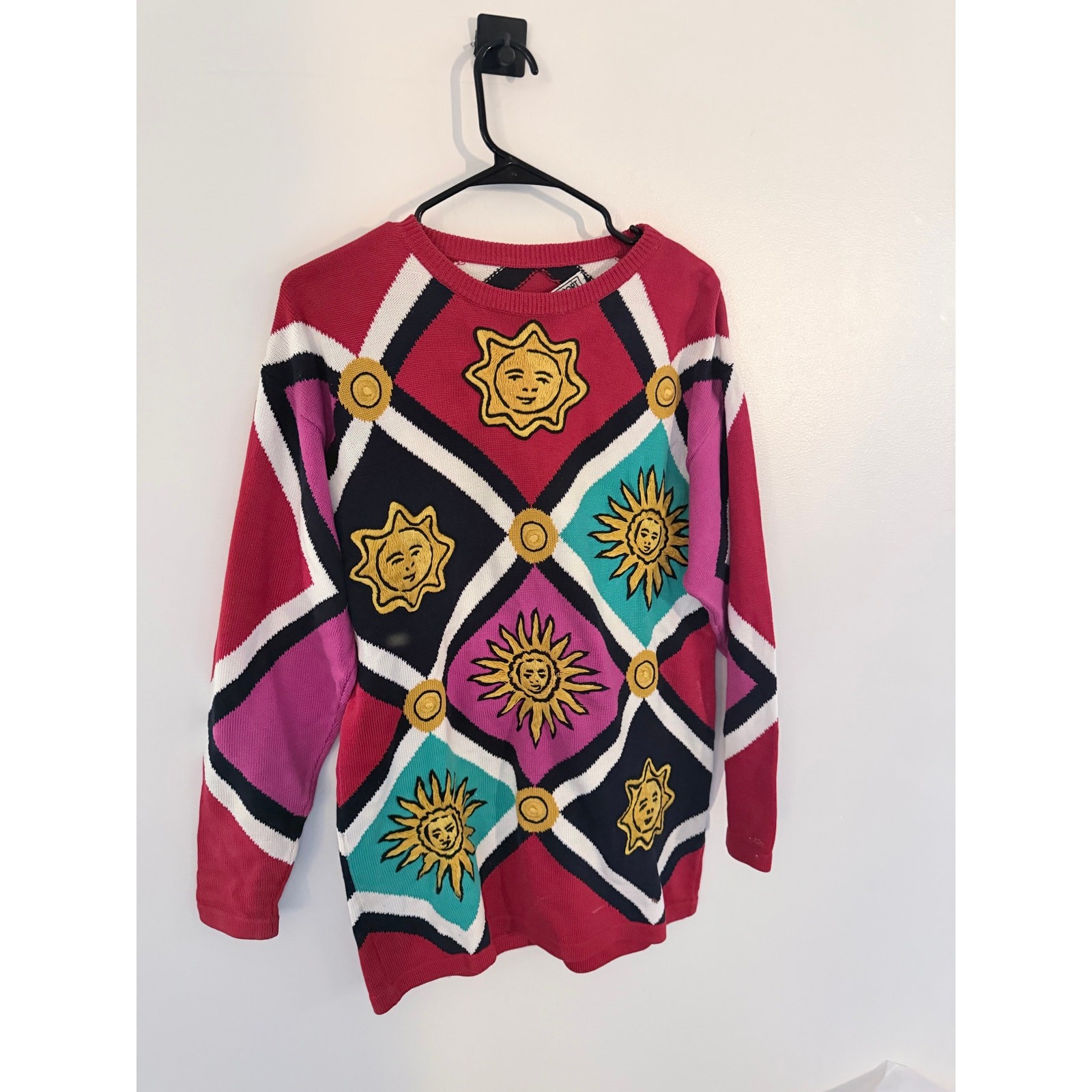 Vintage Carlisle Sport 90s Celestial Sun Embroidered KnitCrewneck Sweater-Size M