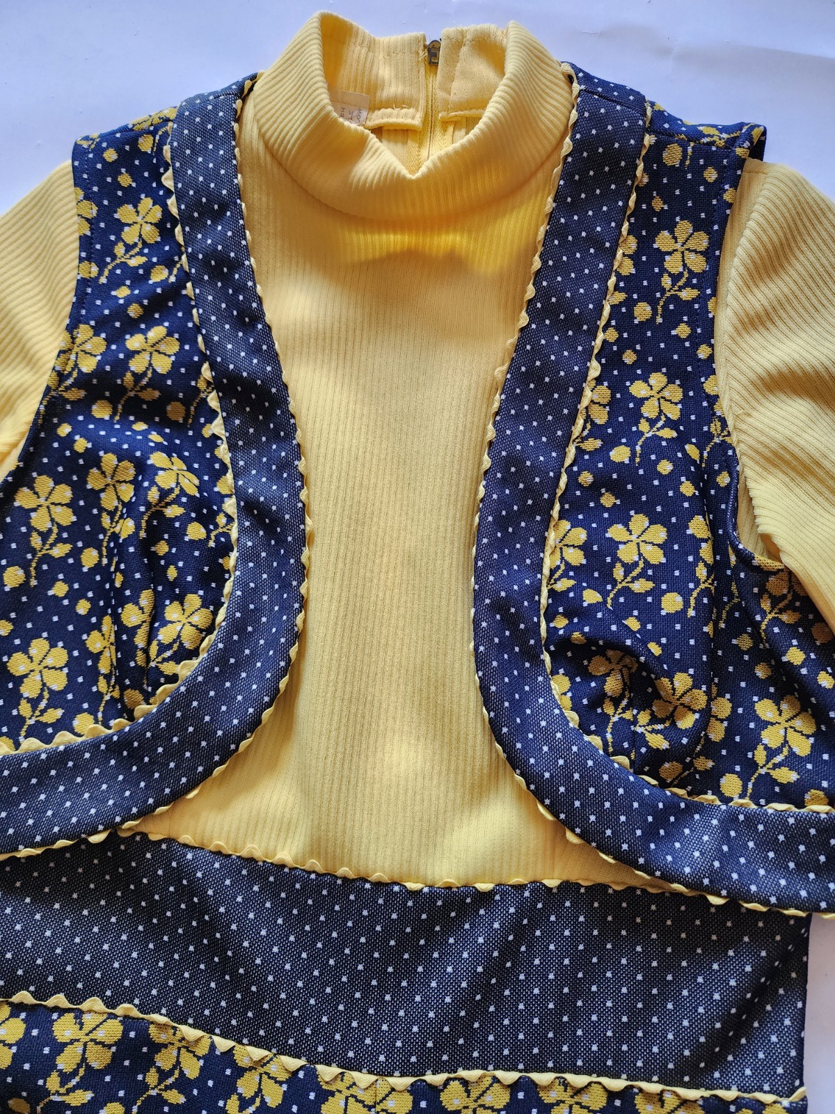 Vintage 70s Floral Jumpsuit Set Yellow Blue Wide Leg Outfit Women’s