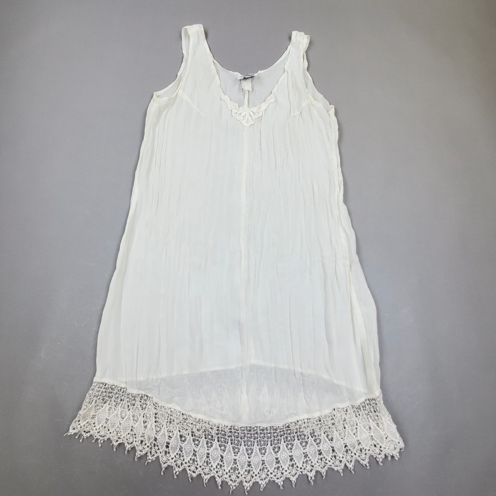 Cher Jacque Women Slip Nightgown Vintage White Lace Pleated Whimsical USA MADE