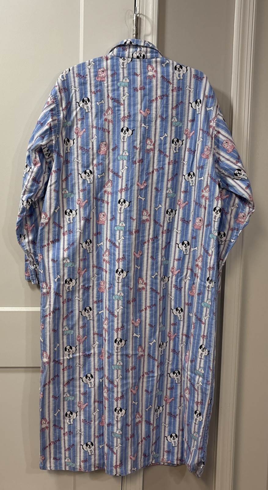 BIG DOGS Blue Nightgown Women’s L-XL Flannel 100% Cotton Puppy Love