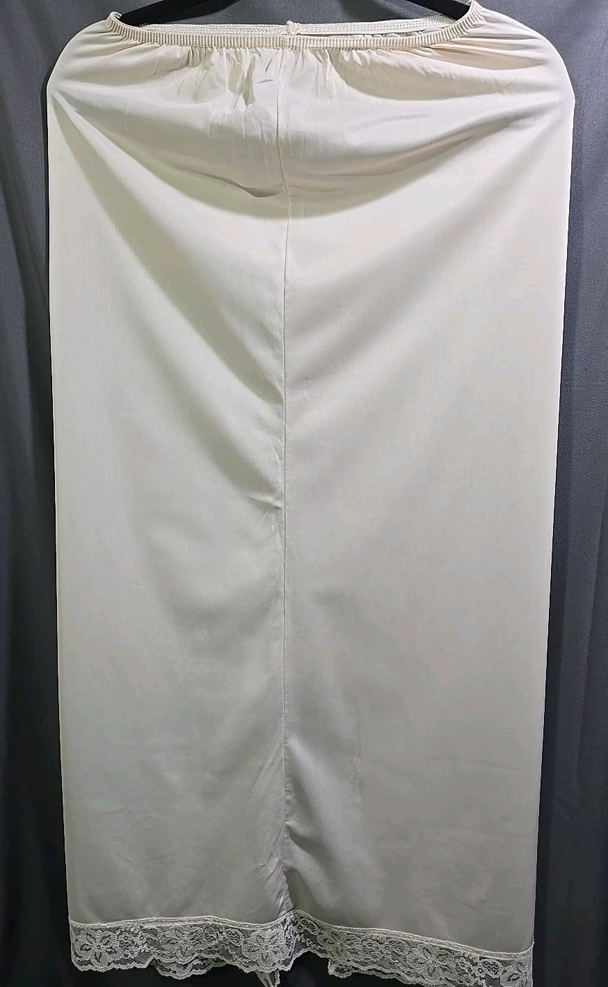 Vintage Nylon Formal Half Slip Lacy Slit Ivory Nylon Waist 24″-32″ Length 37″
