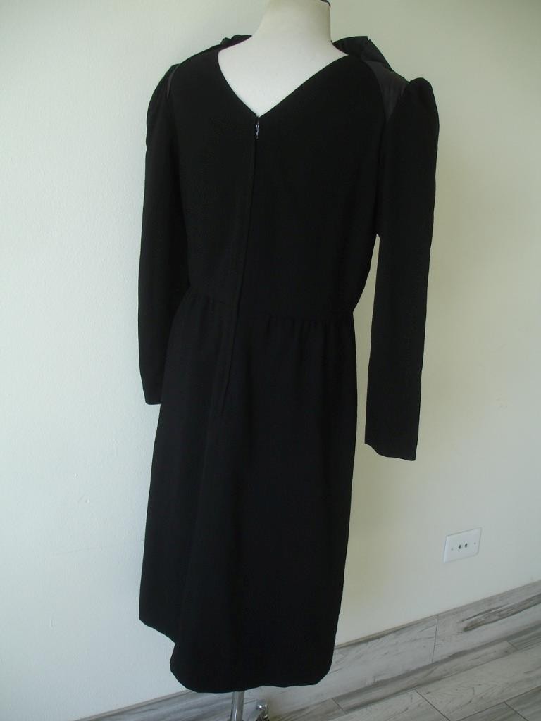 Women’s M POSH by Jay Anderson Vtg 1960’s Black Romantic Ruffle Bow Front Dress