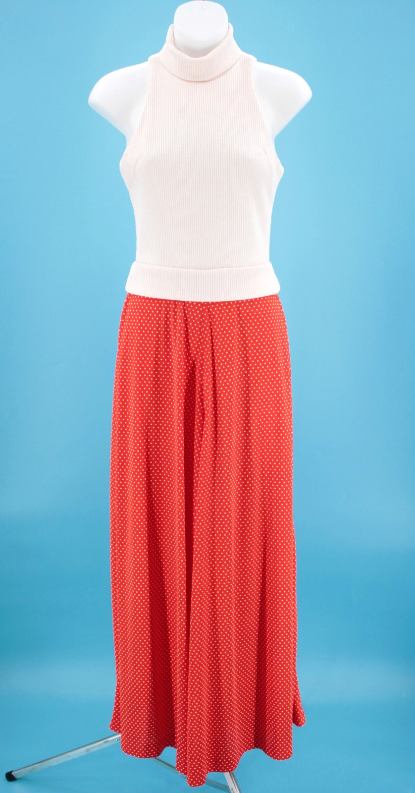 VTG Women’s 70s White & Red Polka Dot Wide Leg / Palazzo Jumpsuit XS 1970s PBJ