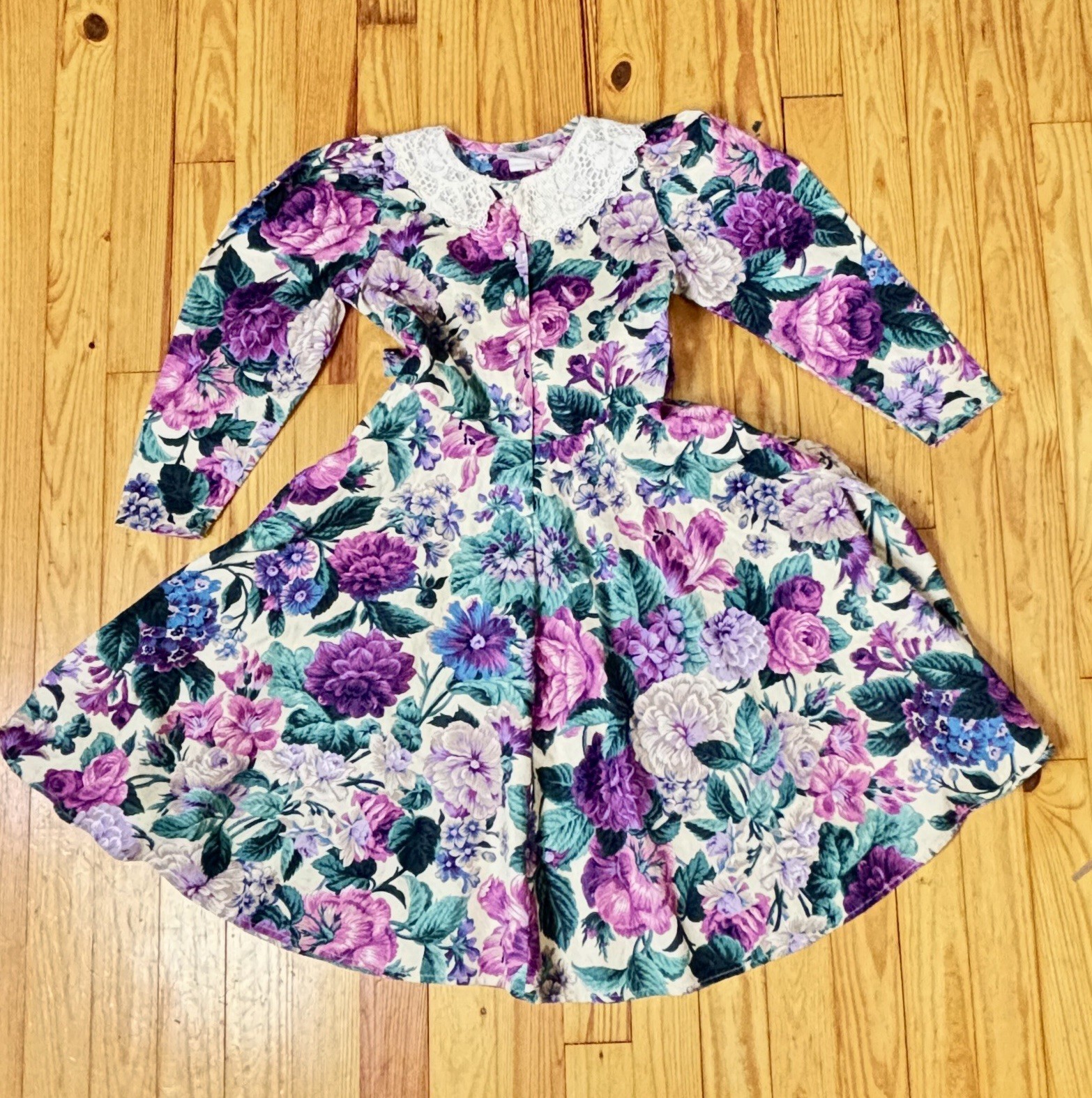 VTG 80s Storybook Heirlooms Floral Cottagecore Prairie Easter Dress Sz 6X