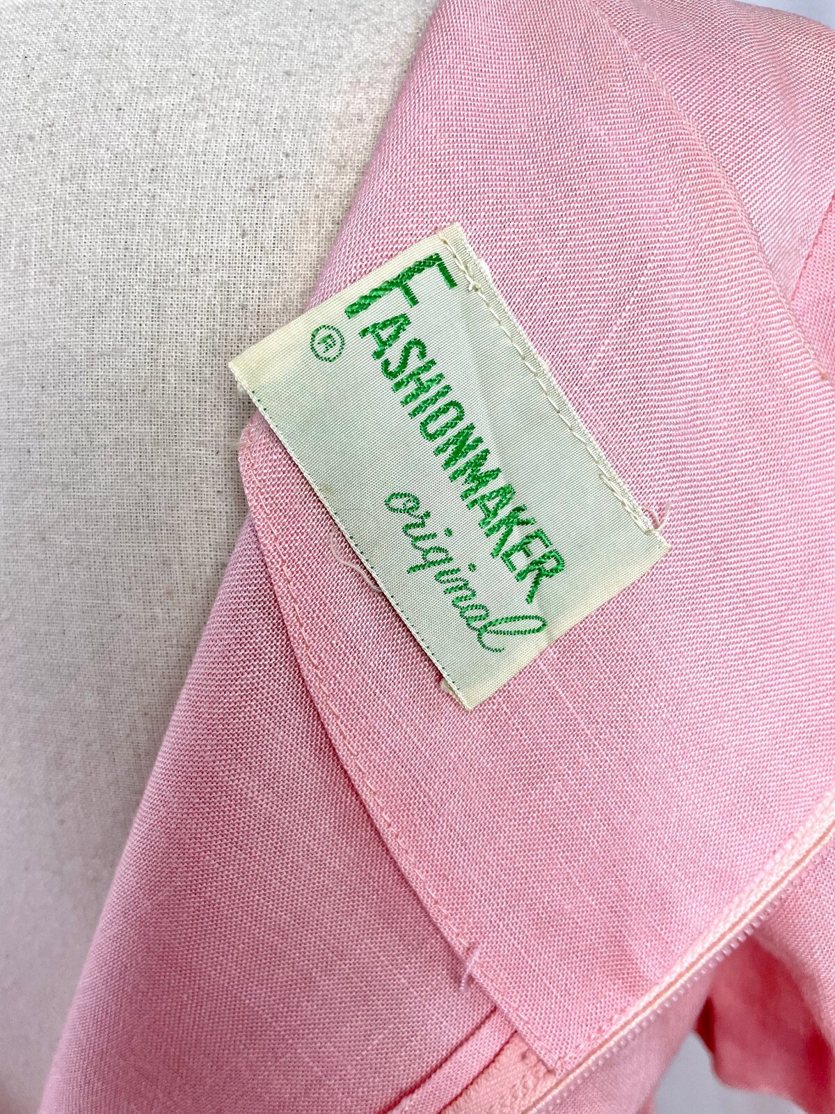 Vintage 60s Small Fashionmaker Original pink with soutache waist belted Dress