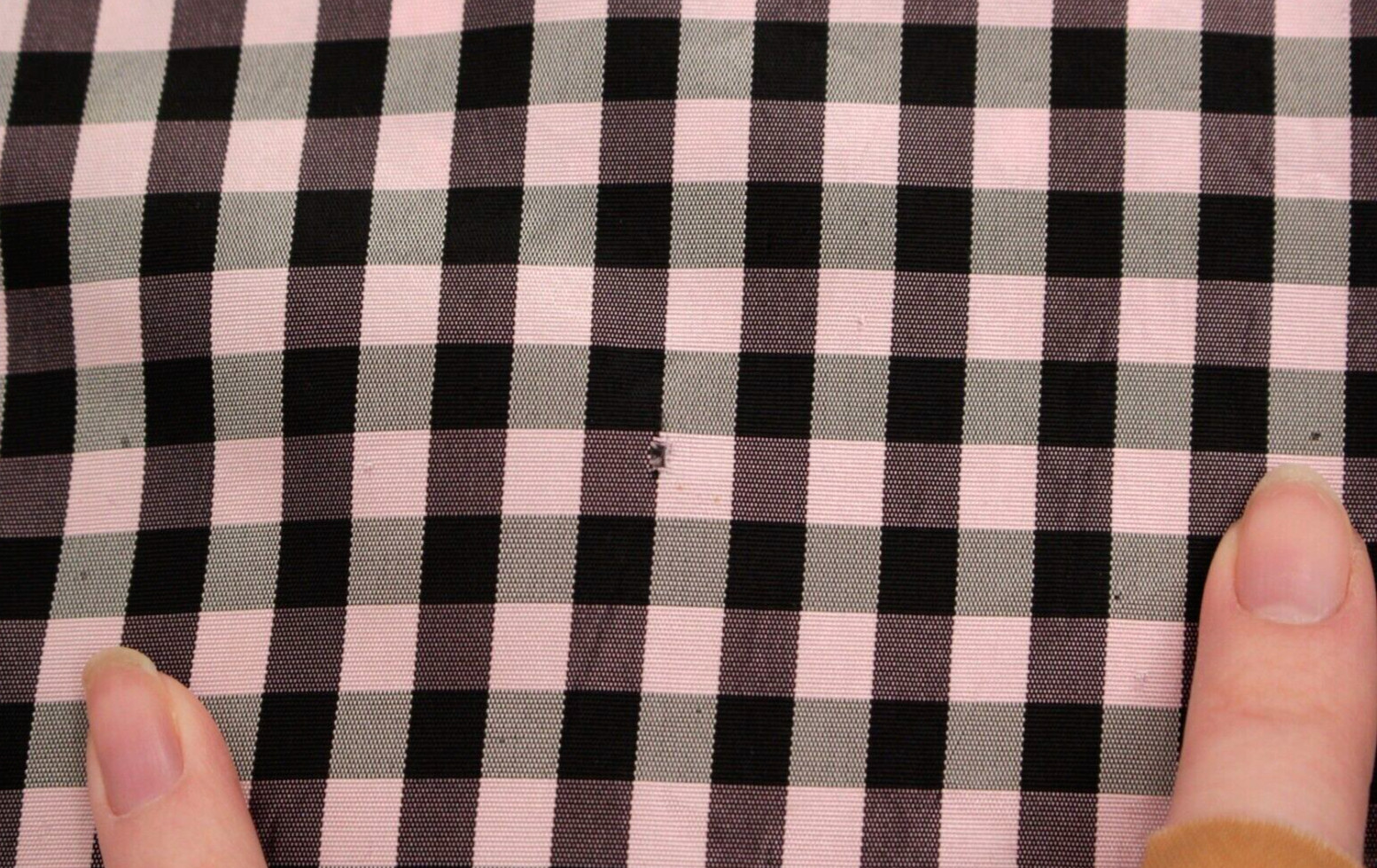 Vtg Womens 40s Black & Pink Checked Gown W/ Velvet Trim XS/S 1940s Taffeta Dress