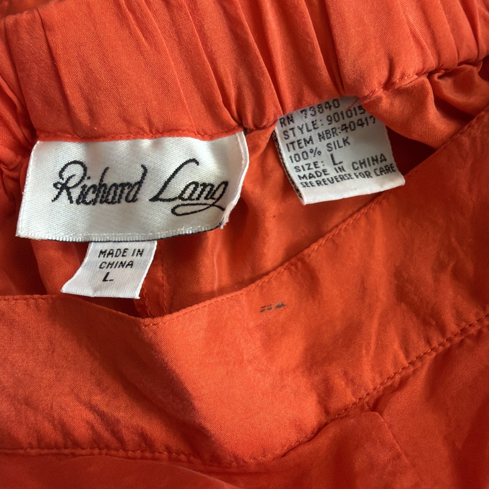 Vintage Sz LG 90’s Richard Lang Silk Bright Orange 100% Silk Top And Short Set