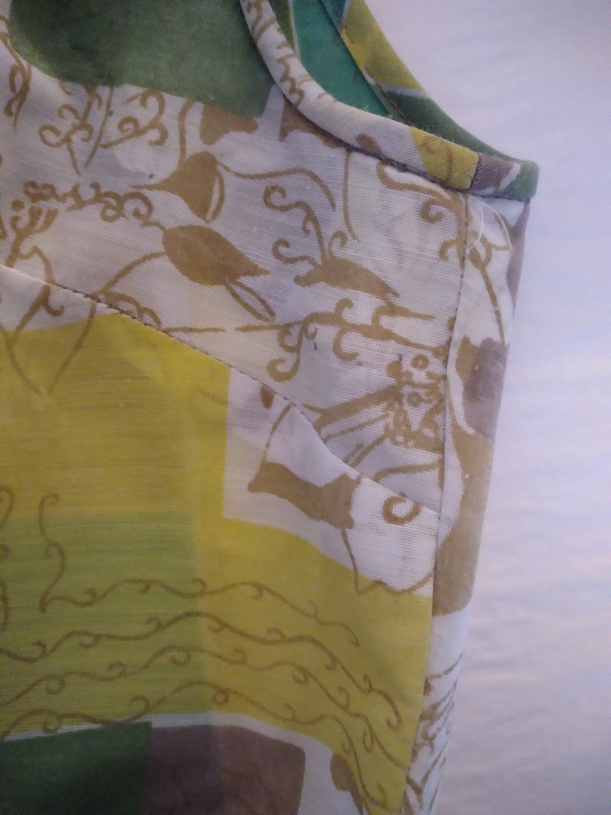 Vintage 50s Dress M Novelty Print Green Yellow Original Belt cotton chiffon 60s
