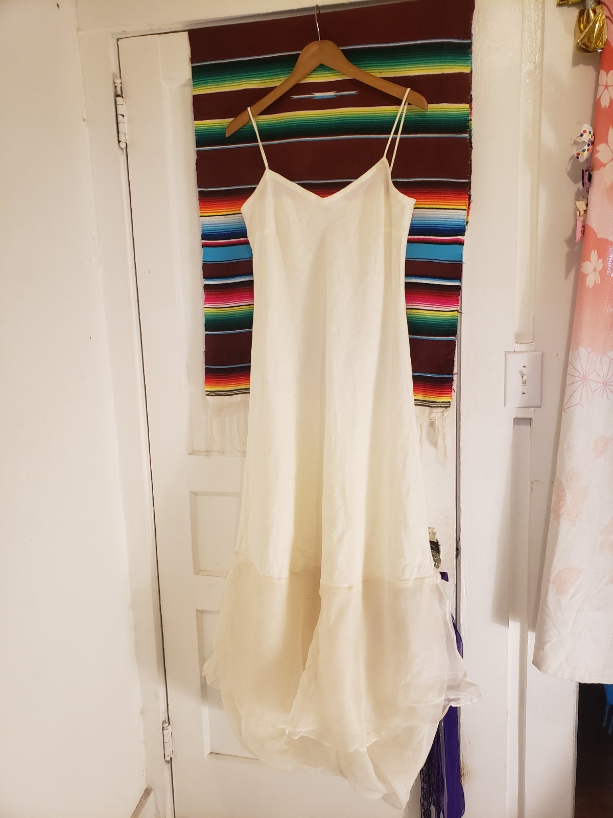 Vtg 90s Tiar Silk Organza & Linen 2 Pc Dress Long As Is Tiered Bubble Hem Sz L