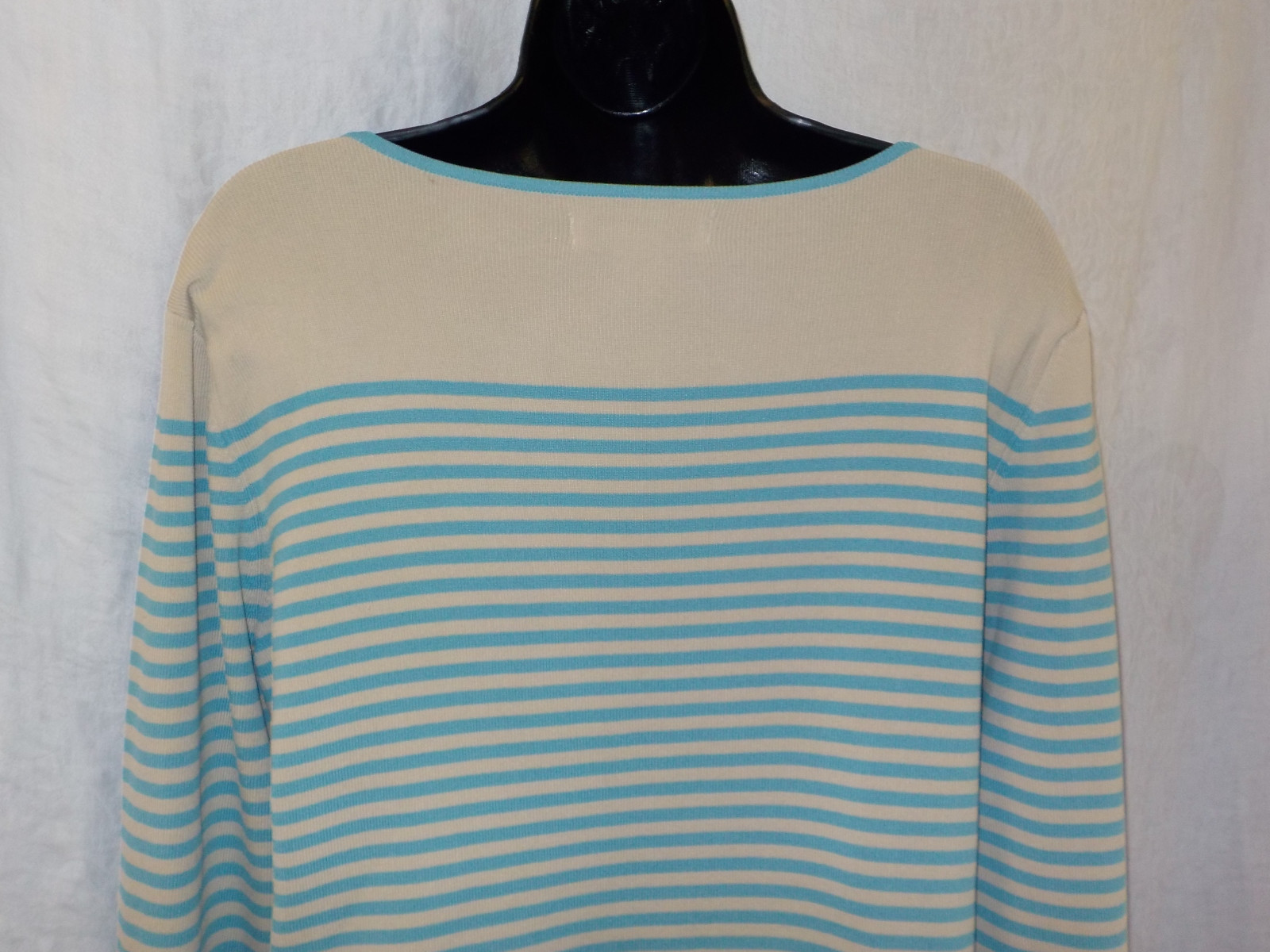 Vintage Pursuits ltd. Knit Top Size L NWT Blue Stripe Rayon Blend Long Sleeves