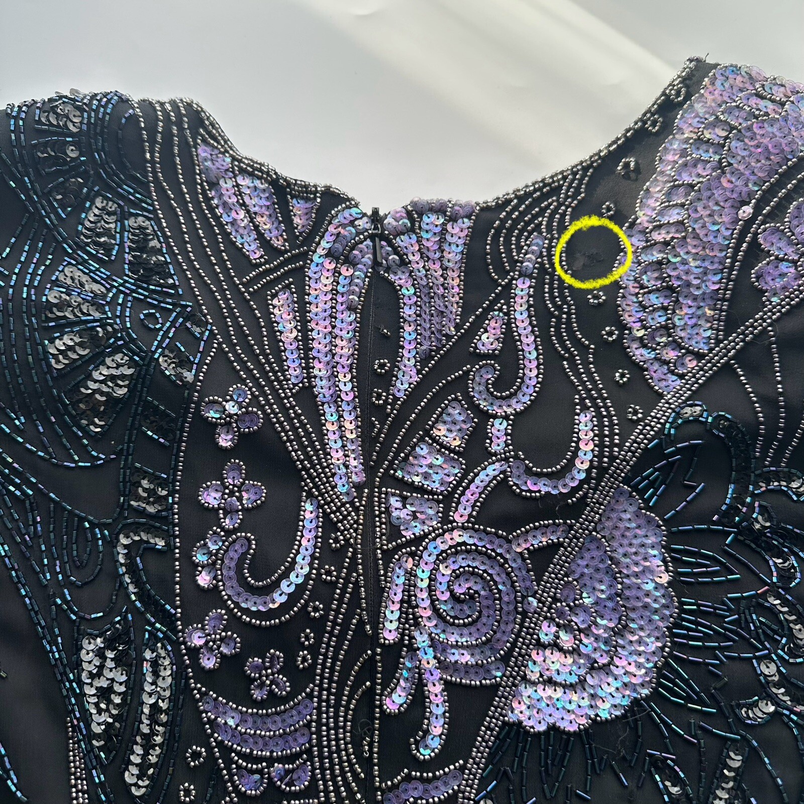 Vtg Fully Beaded Sequin Silk Mini Dress Tunic Peacock Great Gatsby Dancer M