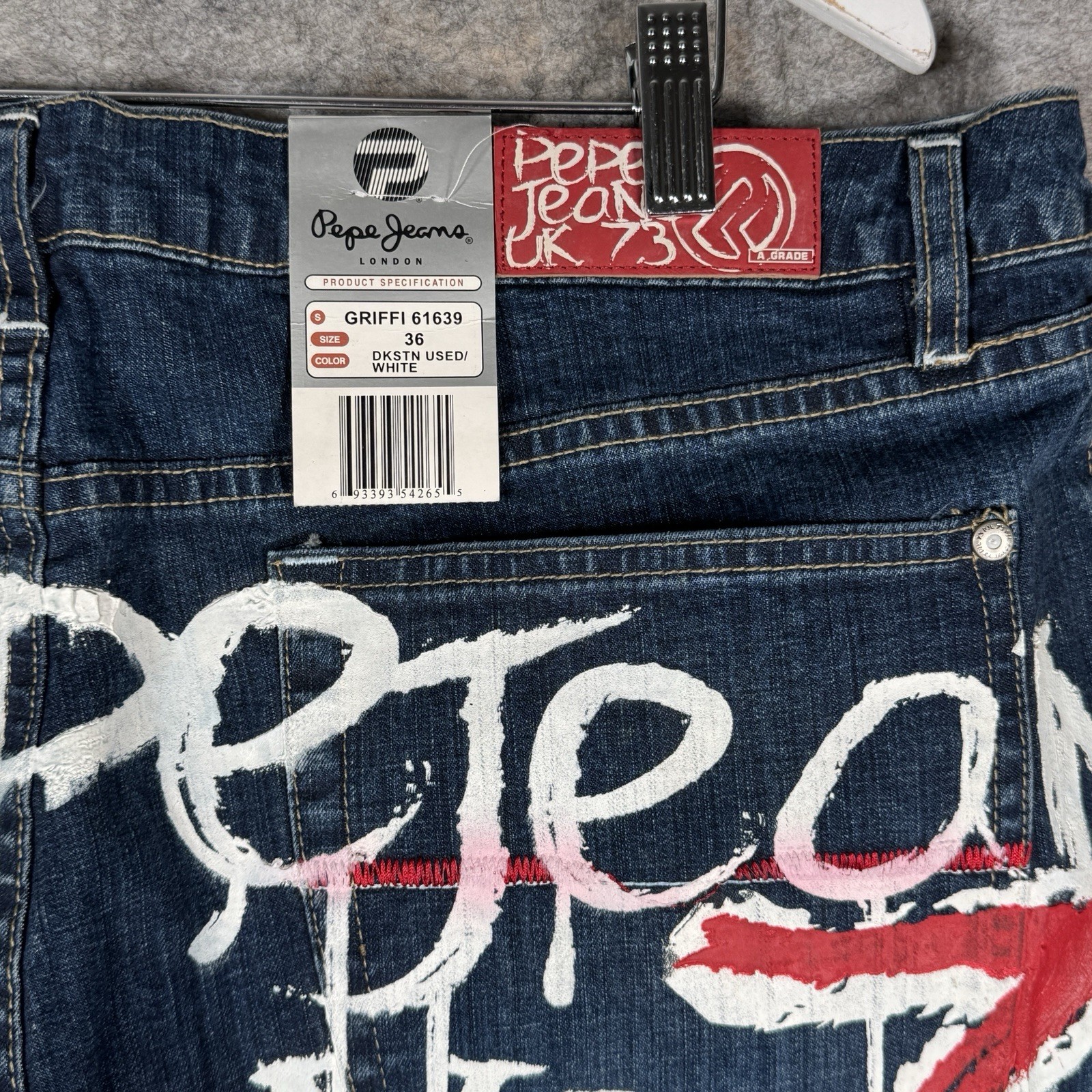 Vintage Y2K NWT Womens Pepe Jeans Graffiti Design Streetwear Jeans Size 38×32