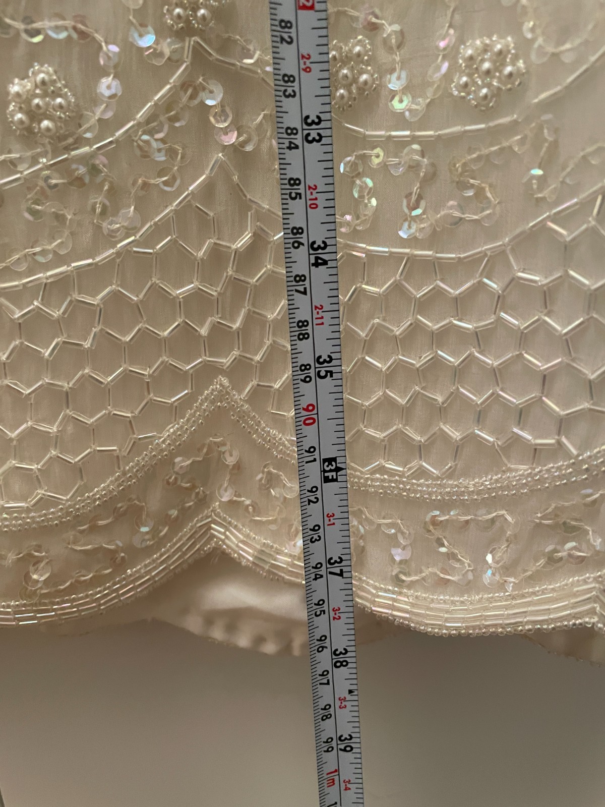 Vintage Large Brilliante by J.A. 100% Silk White Beaded dress Wedding